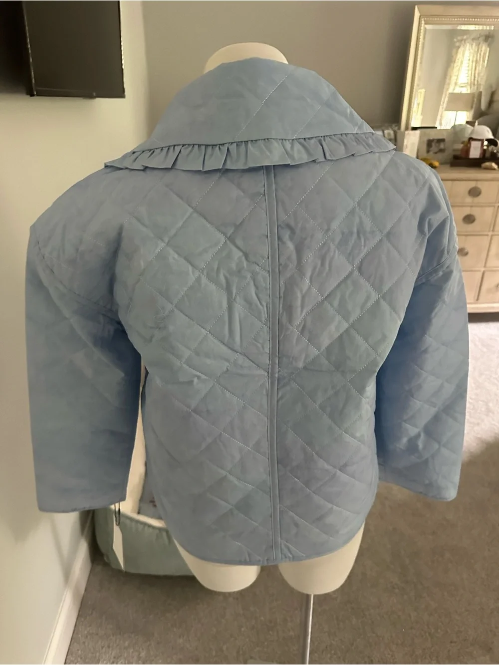 Light Blue Quilted Ruffle-Collar Jacket by Bagatelle - Picture 2 of 5